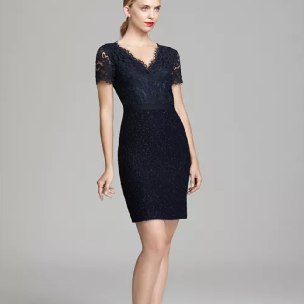 Trina Turk Keirnan short sleeve Lace Tweed Dress Midnight Navy Size 4